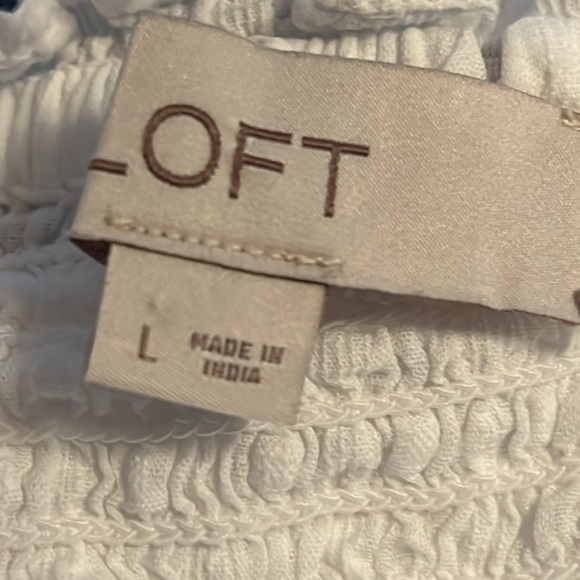 LOFT clipped smocked white square neck cotton top blouse Sz L - Picture 7 of 9